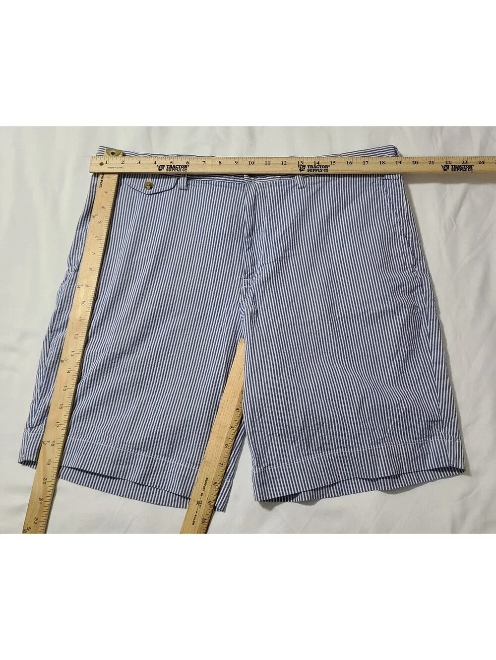 Polo Ralph Lauren Seersucker Shorts Mens Size 34 Blue White Chino Summer Coastal
